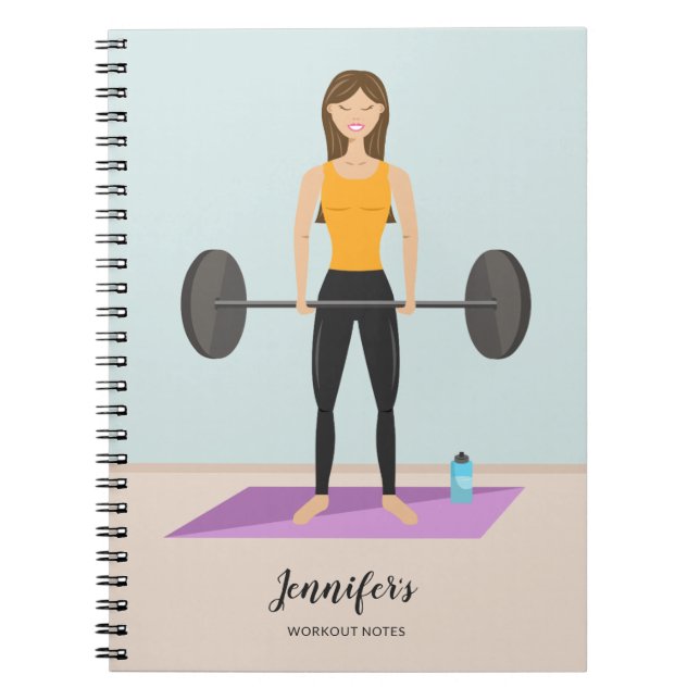 Strong Workout Girl Drawing Personalizable Fitness Notebook (Front)