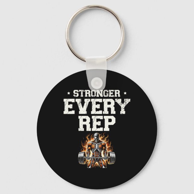 Stronger Every Rep Weightlifter Bodybuilding Bodyb Key Ring (Front)