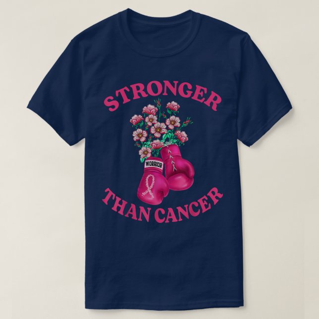 Stronger Than Cancer Boing Gloves Pink Ribbon Brea T-Shirt (Design Front)