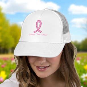 Stronger Than Cancer Pink Ribbon Support Gift Trucker Hat