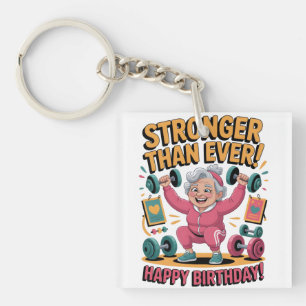 Stronger Than Ever Birthday Fitness Cartoon Key Ring