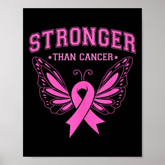 Stronger Then Cancer Butterfly Women Breast Cancer Poster (Front)