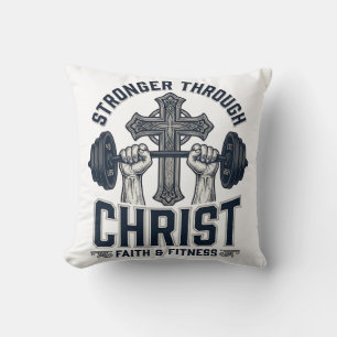 Stronger Through Christ Christian Gym T-Shirt Cushion