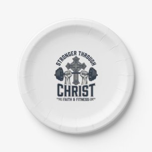 Stronger Through Christ Christian Gym T-Shirt Paper Plate