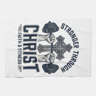 Stronger Through Christ Christian Gym T-Shirt Tea Towel