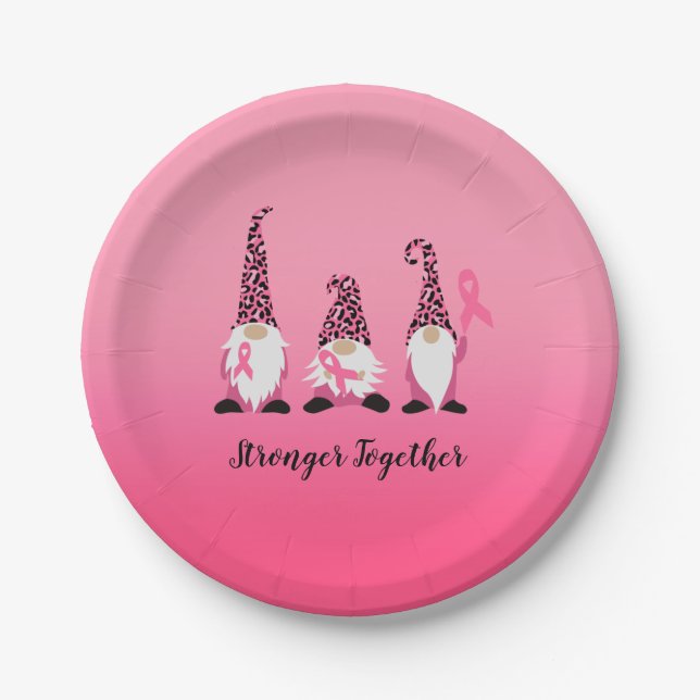 Stronger Together Breast Cancer Pink Ribbon Paper Plate (Front)