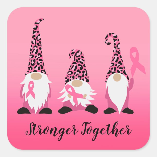 Stronger Together Breast Cancer Pink Ribbon Square Sticker (Front)