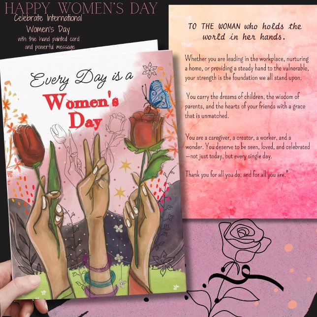 Stronger Together Hands & Tulips Womens Day Card (Stronger Together Hands & Tulips Womens Day Card)