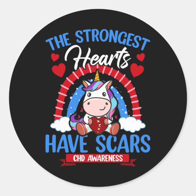 Strongest Hearts Have Scars Chd Awareness Cute Uni Classic Round Sticker (Front)