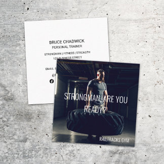 Strongman Gym Sports Fitness Personal Trainer Square Business Card