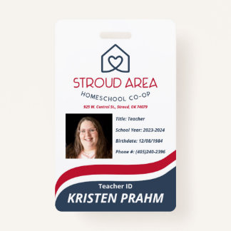 Stroud Area Homeschool Teacher/Parent ID ID Badge