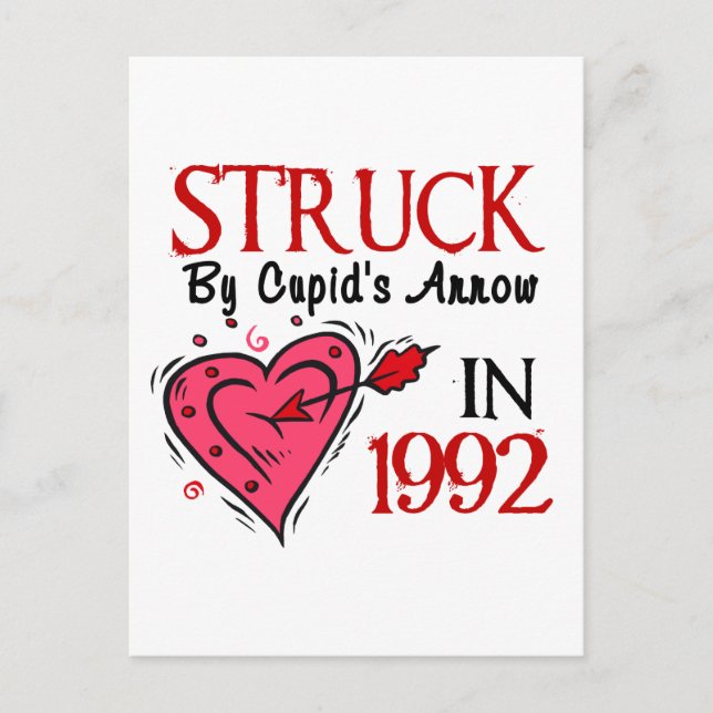 Struck By Cupid’s Arrow In 1992 Postcard (Front)