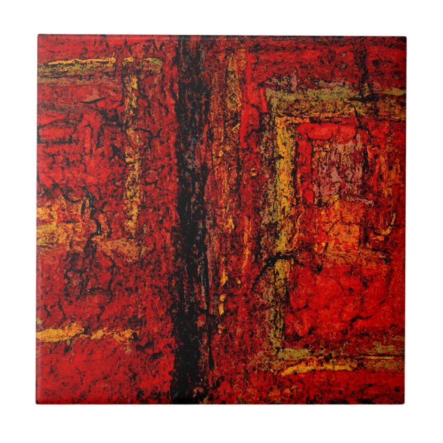 Structure Red African Abstract Ceramic Tile (Front)