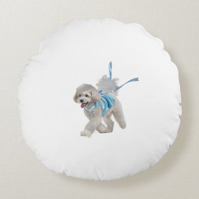 “Strut & Style”  Plush Poodle Round Cushion (Front)