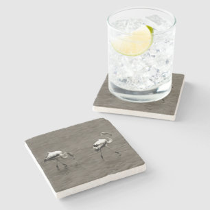 Strutt Like A Juvenile Artistic Flamingo In Gre Stone Coaster