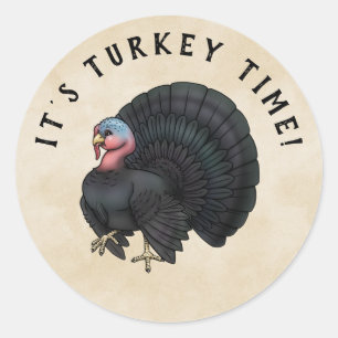 Strutting Black Turkey Happy Thanksgiving Classic Round Sticker