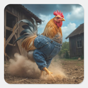Strutting Rooster In a Dusty Farmyard Square Sticker