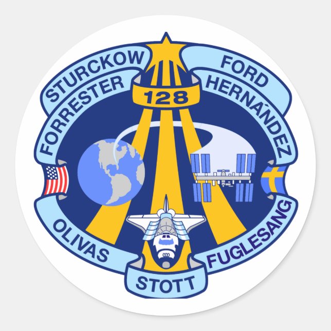 STS-128 Mission Patch Classic Round Sticker (Front)