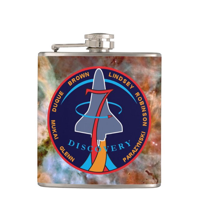 STS-95 Space Shuttle Discovery Mission Patch Logo Hip Flask (Front)