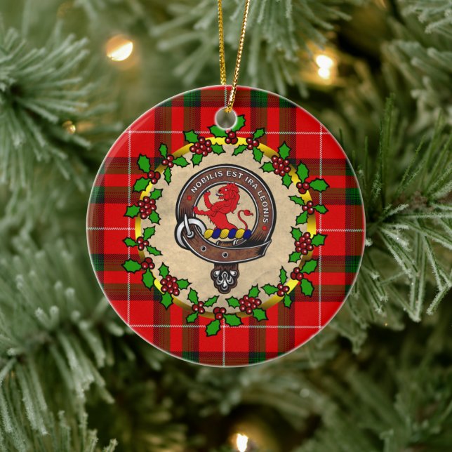 Stuart Clan Badge & Tartan Personalised Christmas Ceramic Ornament (Tree)