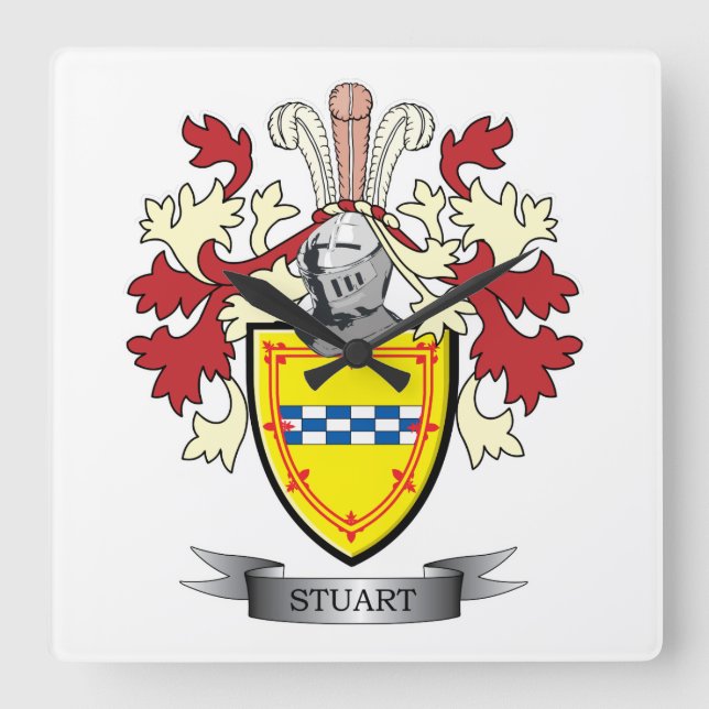 Stuart Family Crest Coat of Arms Square Wall Clock (Front)