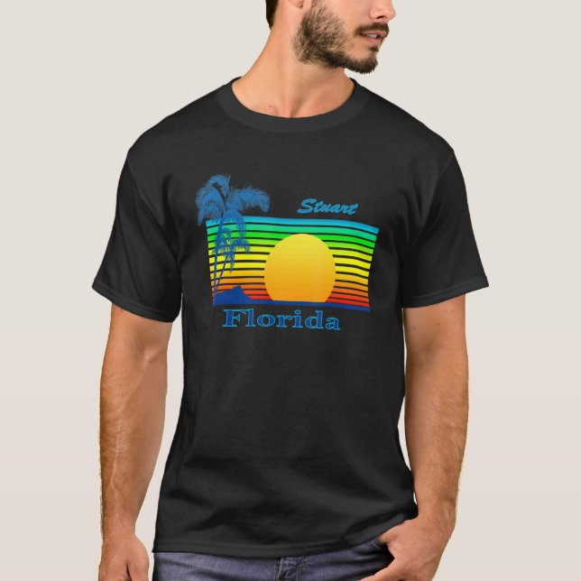 Stuart Florida Retro Tropical Beach Sunset T-Shirt (Front)