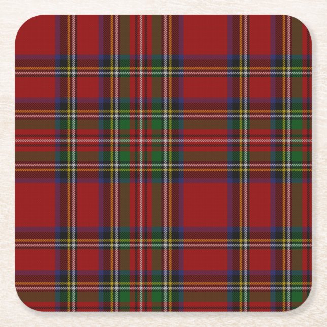 Stuart Plaid Tartan Christmas Square Paper Coaster (Front)