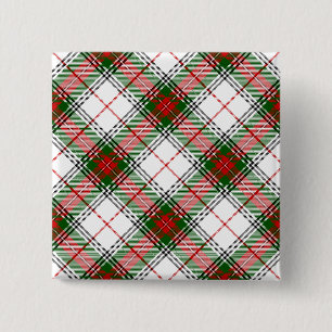 Stuart / Stewart tartan white red green plaid 15 Cm Square Badge