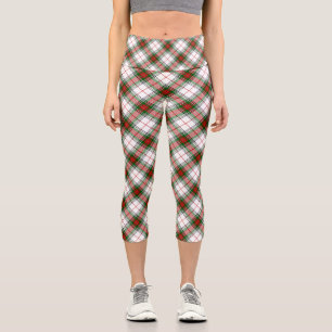 Stuart / Stewart tartan white red green plaid Capri Leggings