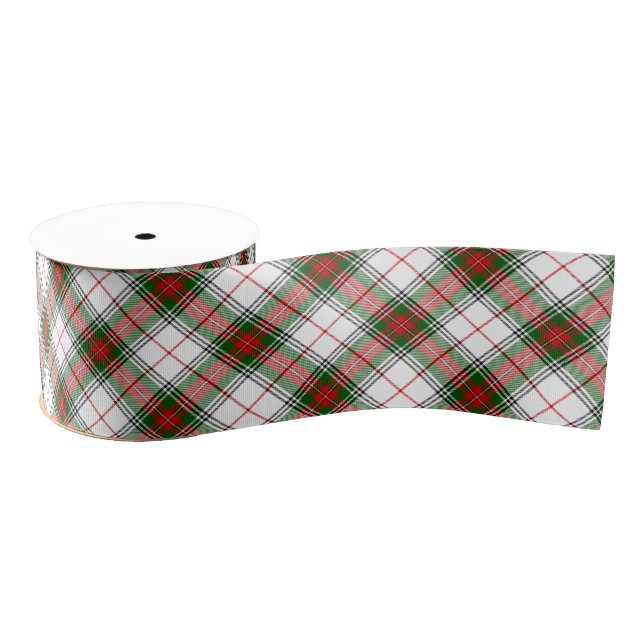 Stuart / Stewart tartan white red green plaid Grosgrain Ribbon (Spool)