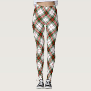 Stuart / Stewart tartan white red green plaid Leggings