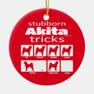 Stubborn Akita Tricks Ceramic Ornament