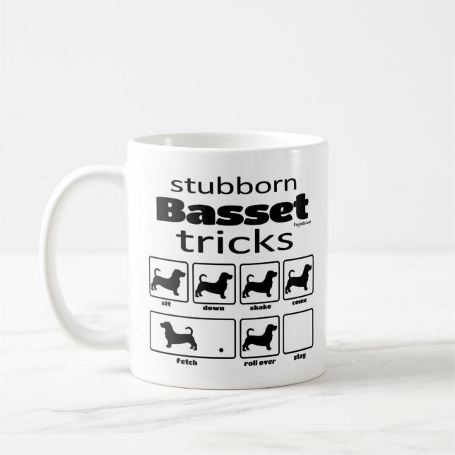 Stubborn Basset Tricks Coffee Mug (Left)