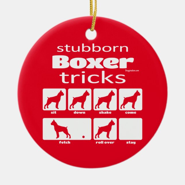 Stubborn Boxer Tricks Ceramic Ornament (Front)