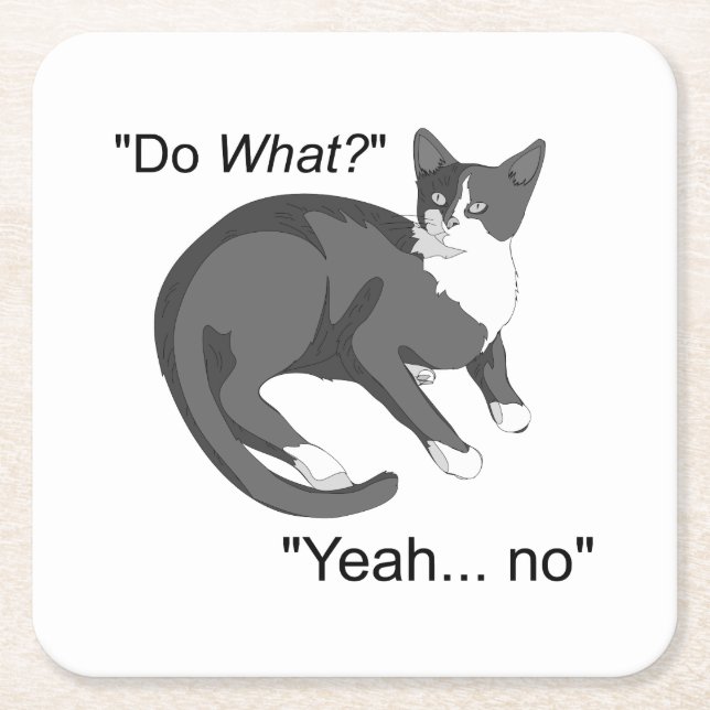 Stubborn Cat Square Paper Coaster (Front)