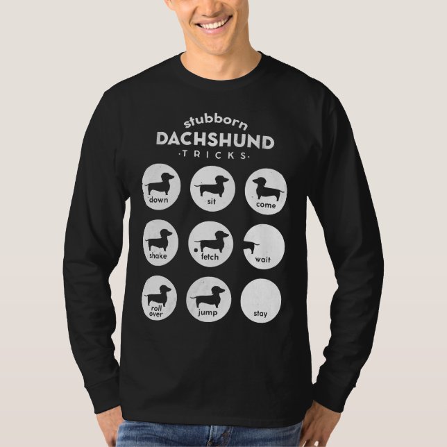 Stubborn Dachshund Tricks Chart T-Shirt (Front)