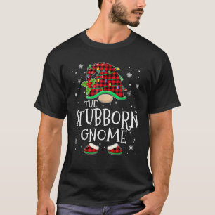 Stubborn Gnome Red Plaid Matching Family Christmas T-Shirt