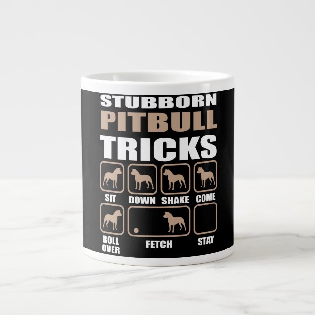 Stubborn Pitbull Tricks design Large Coffee Mug (Front)