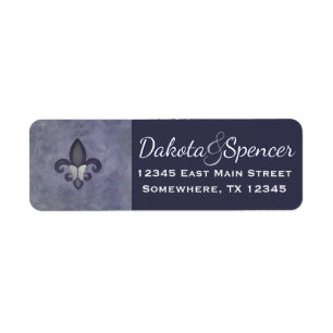 Stubborn Purple Fleur de Lis Silver Butterfly Return Address Label