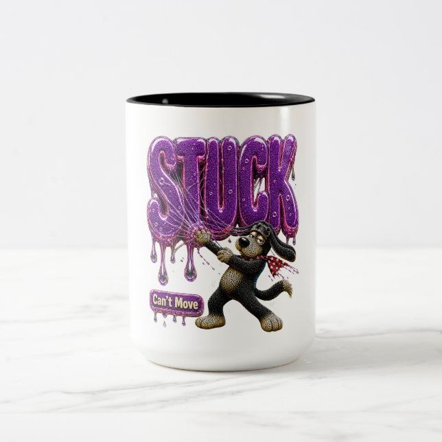 Stuck Can't Move Funny Sarcastic Coffee Two-Tone Coffee Mug (Center)