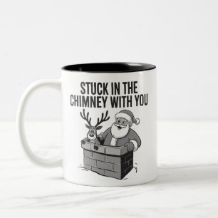Stuck In The Chimney With You Funny Santa Reindeer Two-Tone Coffee Mug