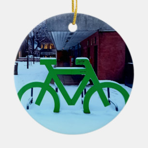 Stuck in the snow ceramic ornament