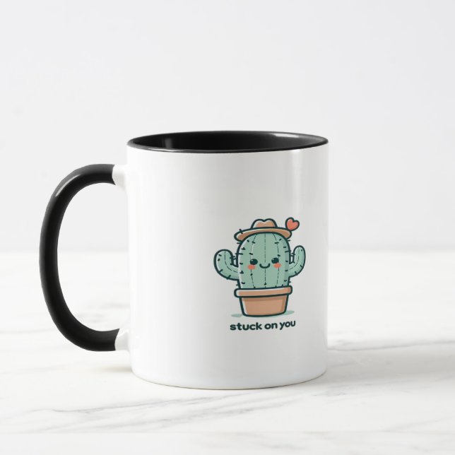 Stuck On You Cactus Cute Plant Design  Mug (Left)