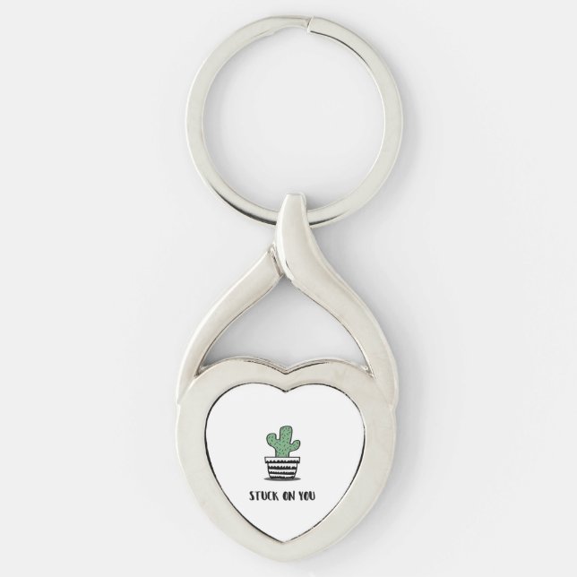 Stuck On You Cactus Illustration Artistic Design  Key Ring (Front)