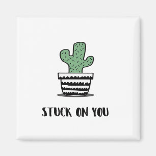Stuck On You Cactus Illustration Artistic Design Magnet