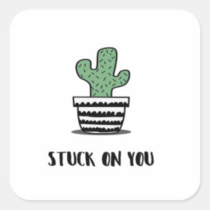 Stuck On You Cactus Illustration Artistic Design  Square Sticker