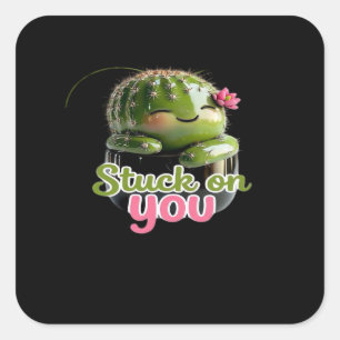 Stuck On You Cute Cactus Pun Kawaii Valentines Lov Square Sticker