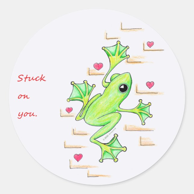 Stuck on You~ Frog Classic Round Sticker (Front)
