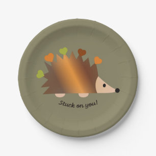 Stuck on You Hedgehog and Hearts Paper Plate