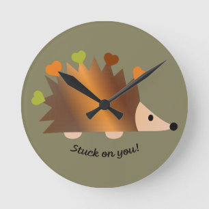 Stuck on You Hedgehog and Hearts Round Clock